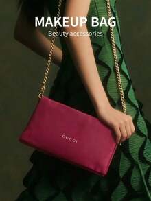 Bolsa de maquillaje roja Gucci con correa de cadena, portátil de mano, gran capacidad, adecuada para uso diario - Rojo - Ver 4