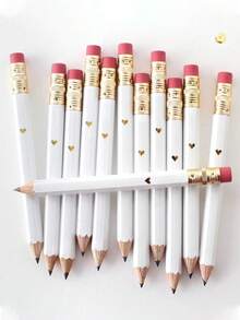 5 piezas de lápices mini con forma de corazón y lámina dorada, lápices de golf hexagonales mini HB, adecuados para la escuela, la oficina, regalos para bebés, bodas (blanco) útiles escolares, útiles de arte, lápices - A - Ver 10
