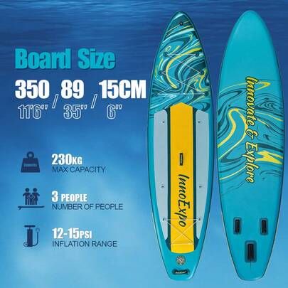 InnoExpo 350 cm Fluid Marble Art Cruiser SUP, großes, stabiles Schwimmdeck, Komplettpaket für Familiengruppen zum Schnorcheln auf Inseln
