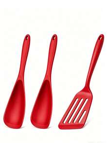 1/2/3pcs Silicone Cooking Spoon And Silicone Spatula Set, Slotted Turner, Suitable For Stirring, Scooping And Scraping, Silicone Fish Turner, Suitable For Non-Stick Cookware, Suitable For Cooking And Serving, Durable Non-Stick Kitchen Utensil Set, Kitchen Turner - Multicolor - View 8