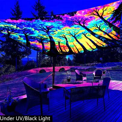 1PC Surreal Forest Fluorescent Awning Made Of Lightweight Polyester With A Fluorescent Effect At Night Perfect For The Beach, Camping, Gardens And Picnics-Ideal For The Outdoors (Pole Not Included)