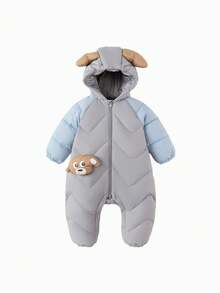 Balabala Newborn Baby Romper 2026 New Autumn Winter Thick Warm Soft Cotton Cute Cartoon Jumpsuit Daily Outfit - Gray Blue - View 1
