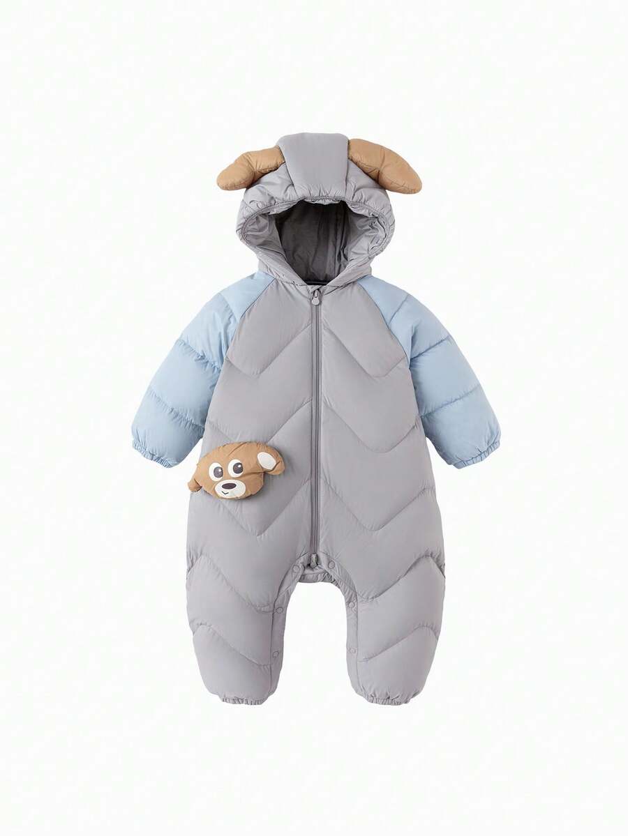 Balabala Newborn Baby Romper 2026 New Autumn Winter Thick Warm Soft Cotton Cute Cartoon Jumpsuit Daily Outfit - Gray Blue - View 1