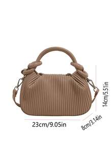 Fashion Solid Color Vertical Pleated Woven Mini Handbag, PU Material Knotted Handle, With Detachable Crossbody Strap, Minimalist Elegant Daily Shoulder Bag, Suitable For Career Women And Minimalist Enthusiasts, Perfect For Daily Commute, Coffee Dates, Weekend Shopping And City Leisure Walks. - Khaki - View 4