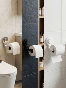 KOEMO 1pc Strong Suction Cup Toilet Paper Holder, Space-Saving Toilet Paper Roll Storage Rack, Reusable Suction Cup Design, Suitable For Bathroom/Shower Room, Ultra Non-Slip Design, Rust-Proof Plastic Material, Fits All Roll Sizes - View 3