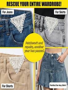 Bohemian Embroidered Floral Patch, Hand-Sewn Denim Skirt Extension Button - Waist Size Small To Large Modification, Premium Clothing Thickened Patch, Side Seam Extension Set - Multicolor - View 2