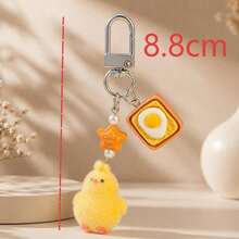 1pc Unisex Cartoon Flocked Chick Keychain, Cute Heart Capybara Yellow Bead Pendant Accessory Bag Charm - Multicolor - View 2