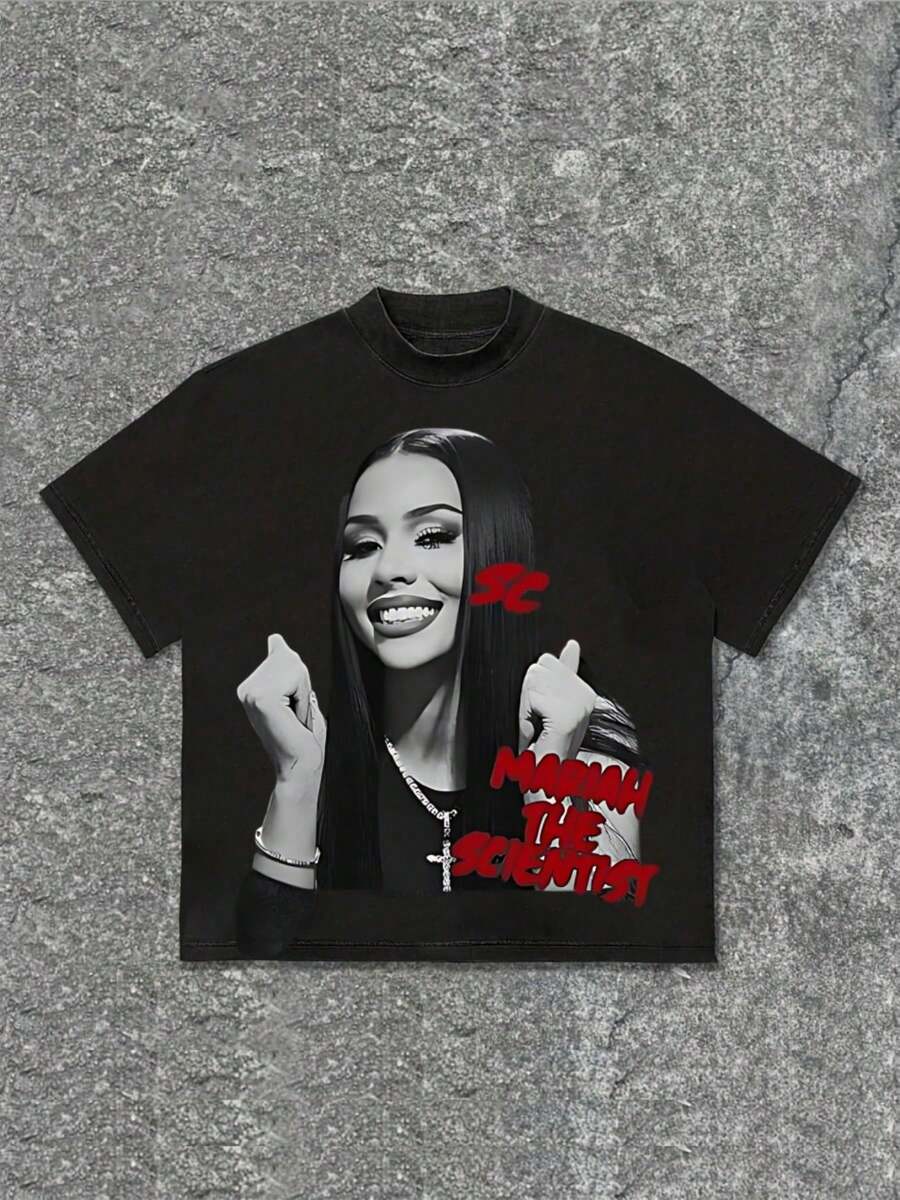 Camiseta Gráfica con Retrato para Hombre, Cómoda y Casual de Manga Corta, Adecuada para Todas las Temporadas, Camiseta Estampada de Algodón de 220 Gramos de Peso Pesado - Negro - Ver 1