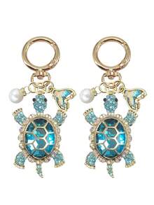 Crystal Turtle Keychain Pendant With Rhinestones, Pearl And Ocean Charms, Metal Alloy Keyring - Multicolor - View 17