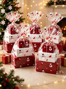 10/30入聖誕透明玻璃紙禮品袋，Merry Christmas雪人、雪花、聖誕襪圖案禮品包裝袋，聖誕禮品籃包裝，聖誕家居裝飾，聖誕裝飾，節日派對禮物 - 聖誕雪人 - 查看 7