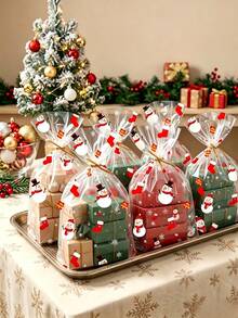 10/30入聖誕透明玻璃紙禮品袋，Merry Christmas雪人、雪花、聖誕襪圖案禮品包裝袋，聖誕禮品籃包裝，聖誕家居裝飾，聖誕裝飾，節日派對禮物 - 聖誕雪人 - 查看 5