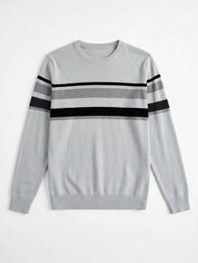 GRDR 1pc Men's Autumn/Winter Casual Striped Knit Sweater - Grey - View 5