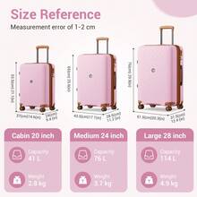 Carry On Suitcase Small 20 Inch Cabin Luggage Medium 24 Inch Large 28 Inch PP Hard Shell Expandable Lightweight TSA Lock Cup Holder 3 Piece Set Pink - Pink - View 5
