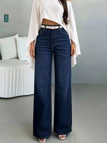Pantalones largos de pierna ancha para mujer, nuevos, sueltos, versátiles, casuales, retro, para todas las estaciones - Azul profundo - Ver 2