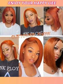 Ginger Bob Lace Front Wigs Human Hair For 13x5x1 Lace Frontal Straight Bob Orange Ginger Wig Lace Front Human Hair Pre Plucked Hairline With Baby Hair Brazilian Hair - S350 - View 9