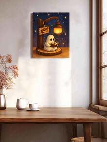 Pintura por Números DIY Fantasma Fofo Lendo Sob Lâmpada, Arte de Parede Feita à Mão para Decoração de Casa Adulta, Presente de Feriado de Halloween - Conjuntos - Visão 2