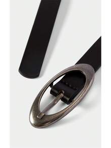 Noxbound 1pc Oval Buckle Decor Fashion Women's Belt, Versatile For Dresses, Jeans, Daily Use, PU Leather, 1.8" Width - Black - View 4