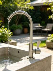 A Durable, Drop-Resistant, Hot-Selling Rotating Brushed Stainless Steel Vertical Single-Cold Kitchen Faucet, Cold Water Switch, Available In Single-Handle And Single-Hole Types With Straight Handle Or Large Handle, Perfect For Everyday Home Use. - Silver - View 11