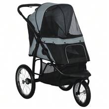 Foldable Dog/Cat Stroller With Reflectors, Storage Basket, Sunshade And Mesh Window, Oxford Gray. - 灰色 - 查看 9