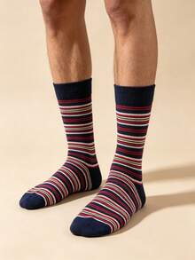 1 par/4 pares de calcetines a rayas de talla grande hasta la pantorrilla, anti-olor, casuales deportivos anti-fricción versátiles, adecuados para ocasiones de negocios, deportes y uso casual - Multicolor - Ver 11