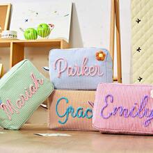 1 Peça Bolsa de Maquiagem Personalizada com Listras Rosa & Azul, Bolsa de Armazenamento Multifuncional de Grande Capacidade e Leve, Presente de Dama de Honra de Casamento, Presente de Proposta de Namorada, Presente de Despedida de Solteira, Presente de Noiva - Multicolorido - Visão 6
