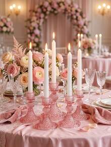 Elegant Transparent Glass Diamond Pattern Candle Holder, Minimalist Crystal Glass Candle Holder, Decorative Wreath, Romantic Pink Style, Glass Candle Holder, Coaster, Suitable For Wedding, Valentine's Day, Tabletop Decoration - Pink Romantic Style - View 9