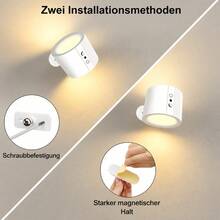Magnetische LED Wandleuchte 360°, Dual Licht Design, 3 Farbmodi, Touch Steuerung, USB Wiederaufladbar, Modernes kabelloses Nachtlicht für Zuhause - WEISS - Übersicht 4