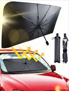 1pc Car Front Windshield Sun Shade, Heat Insulation & UV Protection Front Windshield Sunshade, With Storage Bag, Adjustable Telescopic Design, Summer Vehicle Sun Protection - Multicolor - View 4