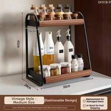Kitchen Seasoning Rack Pull-Out Style Condiment Holder Home Countertop Oil Salt Sauce Vinegar Multi-Function Double Layer Storage Rack Desktop Organizer Bathroom Shelf - Walnut Wood Color - View 13