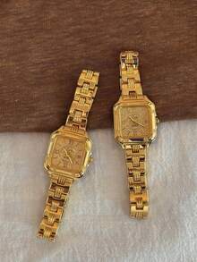 LSVTR 女款復古奢華金金色方形手鍊腕錶 優雅羅馬數字錶盤石英手錶 小巧正裝珠寶腕錶 適合日常配戴 - 金色 - 查看 2