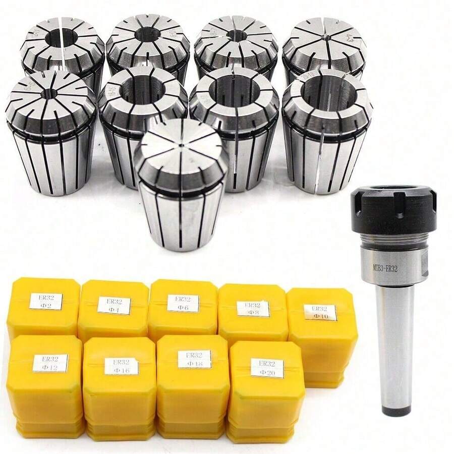 UK 9pcs 2mm-20mm ER32 Spring Collets Set & MT3 M12 ER32 Collet Chuck Morse Taper - ER32 Spring Collet Set - View 1