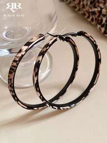 1 Pair French Vintage Casual Fashion Leopard Print Geometric Circle Design Personalized Elegant Elegant Suitable For Daily Commute And Party Women's Hoop Earrings - Black - View 6
