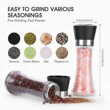 Premium Salt And Pepper Grinder Set - Adjustable Coarseness, Refillable Glass Bottles, Stainless Steel - Ideal For Home Kitchen & BBQ (1 Pack) Give The Perfect Gift To Family Members - Multicolor - View 8