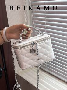 BEIKAMU 1pc Niche Design Rhombus Pattern Handheld Box Bag, New Season Lipstick Coin Purse, Elegant Chain Shoulder Crossbody Bag - White - View 1