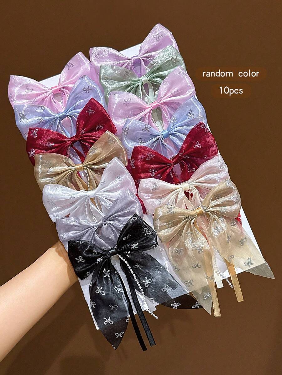 10pcs Random Color Bow Hair Clips Sweet Style Hair Accessories Suitable For Daily Use