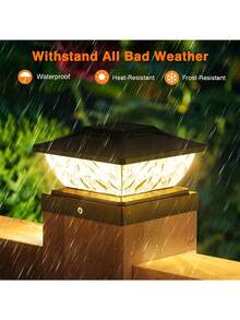 Solar Powered Outdoor Pillar Light, LED Modern Waterproof Villa/Garden/Gate Pillar Light Decoration Home Decor Outdoor Decoration, Solar Powered Garden Decorative Light, Solar Powered Garden Pillar Head Light - Multicolor - View 4