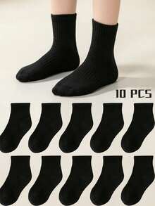 10 Pasang Kaos Kaki Anak-Anak, Katun Tipis, Bernapas, Menyerap Keringat, Cocok untuk Olahraga, Kasual, dan Serbaguna. - Hitam - View 8