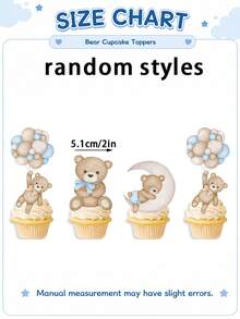 24pcs - Baby Party Balloon Bear Theme Cupcake Decorations, Moon Bear Cake Decor, Baby Bear Cake Decor, Little Bear Cupcake Toppers, Bear Theme Baby Shower, Gender Reveal Party Decorations (Blue) - Multicolor - View 6
