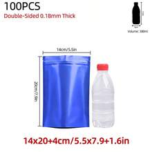 50 piezas/100 piezas Bolsas de regalo de lámina de Mylar de doble cara de 0.18 mm de grosor, negras, reutilizables y autosellantes, bolsas de embalaje con cierre de cremallera sellables para almacenamiento de alimentos a largo plazo, adecuadas para chocolate, té, café, fruta seca, polvo, caramelo, carne, decoración de regalos para fiestas festivas - Azul - Ver 20