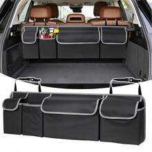 1pc Universal Car Seat Back Storage Bag With Large Capacity Oxford Cloth, Multi-Pocket Car Trunk Organizer, Multi-Function Storage Mesh Bag For Vehicle Organization - Black - View 1