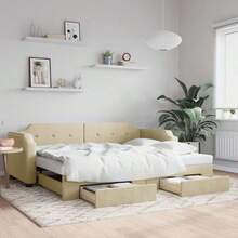 vidaXL Lit de jour extensible avec tiroirs et matelas, canapé-lit d'appoint pour chambre ou salon, canapé-lit gigogne, tissu crème 80 x 200 cm - Crème - Voir 8