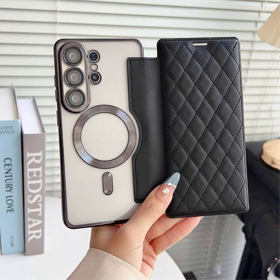 Compatible With Samsung Galaxy S26 Ultra S25 FE S24 Plus S23 + S25 Edge S22 A07 A15 A16 A17 A55 A56 A57 Fashion Luxury Rhombus PU Leather Wallet Case With Card Slots Magnetic Wireless Charging Full Body Shockproof Cover