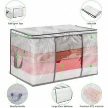Large Capacity Clothing Storage Bag With Transparent Window, Waterproof And Dustproof, Foldable Bedding Storage Bag With Durable Zipper And Handle, Suitable For Home Closet Bedroom Bedding Organization And Storage - View 3
