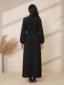 Hafizah Women's Solid Color Kimono-Style Abaya & Long Dress Set, No Hijab - Black - View 6
