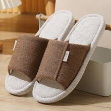 Sandal Linen Minimalis Merek HOME, Sandal Rumah Linen Unisex Sepanjang Musim, Bernapas, Menyerap Keringat, Sol Lembut, Anti Selip, Tenang, Sandal Terbuka Nyaman untuk Ruang Tamu dan Kamar Tidur - Coklat - View 8