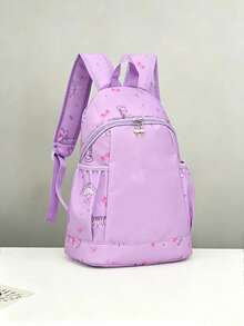 Customizable Name Photo Text Backpack, Solid Color Large Capacity Lightweight Shoulder Bag With Zipper Closure For School And Work - Purple - View 6