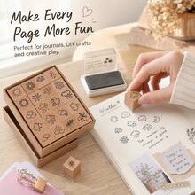 25pcs Wooden Stamp Set With Rubber Pads, Featuring 25 Cute Simple Line Drawing Designs Of Weather, Expressions, Butterflies, Plants, In Ins Style And Vintage Planner Aesthetic, Ideal For Students, Planner Enthusiasts And DIY Crafters - A - View 4