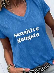 Sensitive Gangsta  Quote T-Shirt Meme God Forbid L'm A Sensitive GangsterGraphic Tee,ImAMommyMamacita T-Shirt Gift For Hereasterback To Schoolvacation - 藍色2 - 查看 11