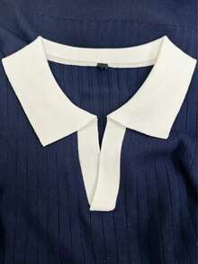 New Men's Casual Comfortable Knitted Long Sleeve Polo Shirt, Versatile For Daily Wear - Navy Blue - View 7