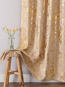 2pcs/Pack Beige, Black, Dark Green, High Precision Gold Foil Blackout Curtains, Grommet Design Room Darkening. Thermal Insulated Curtains, Suitable For Bedroom And Living Room. Available In Multiple Sizes - D Beige - View 6